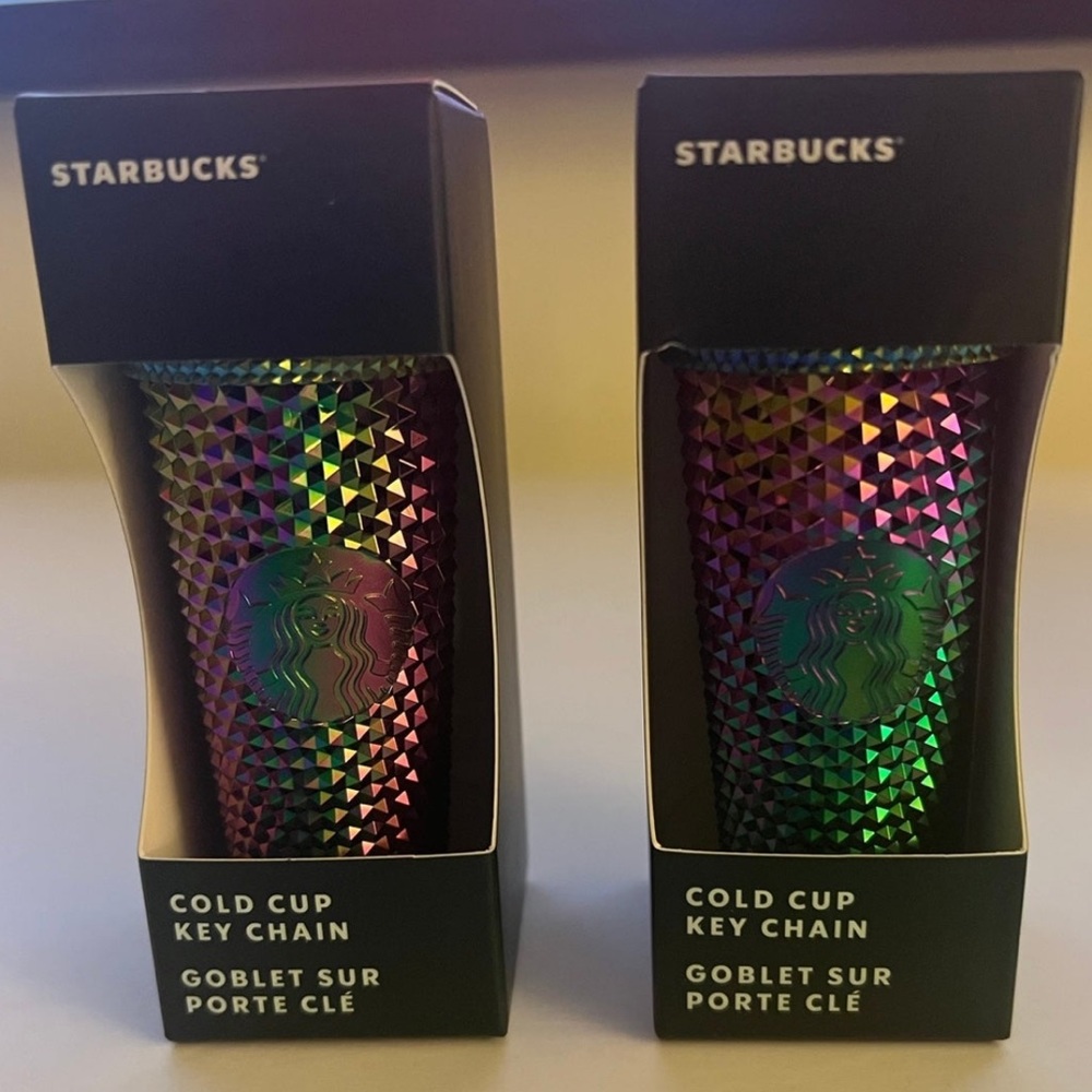 Starbucks Fall 2023 Oil-slick Bling bright colored Studded Keychain Set/2